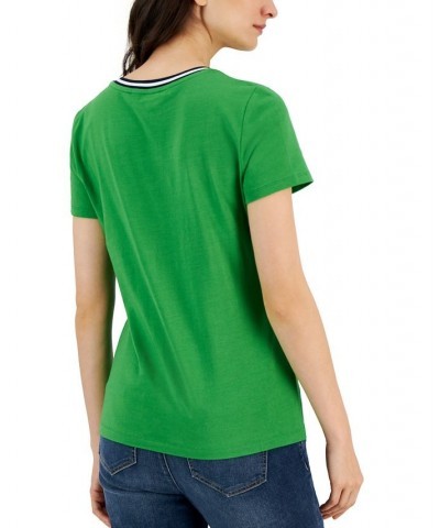 Women's Striped V-Neck Short-Sleeve T-Shirt New Leaf $18.29 Tops