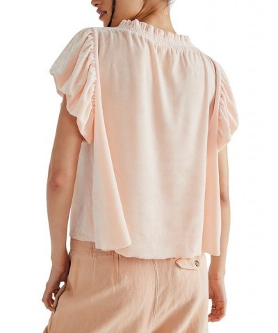 Women's Terese Velvet Smocked-Neck Top Pink Tint $23.88 Tops