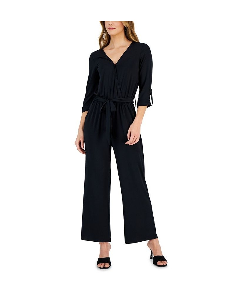 Women's Surplice Tab-Sleeve Jumpsuit Black Beauty $21.29 Pants