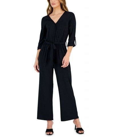 Women's Surplice Tab-Sleeve Jumpsuit Black Beauty $21.29 Pants