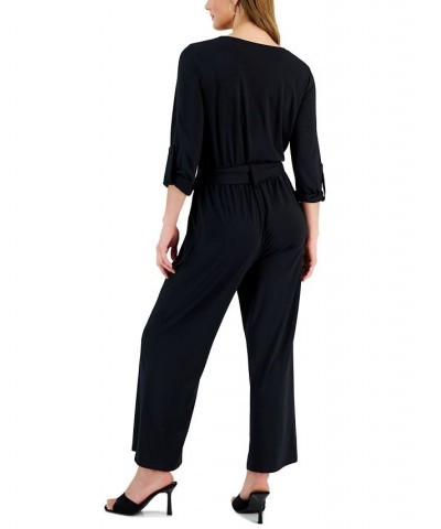 Women's Surplice Tab-Sleeve Jumpsuit Black Beauty $21.29 Pants