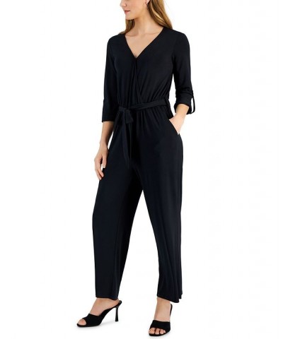 Women's Surplice Tab-Sleeve Jumpsuit Black Beauty $21.29 Pants