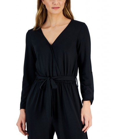 Women's Surplice Tab-Sleeve Jumpsuit Black Beauty $21.29 Pants