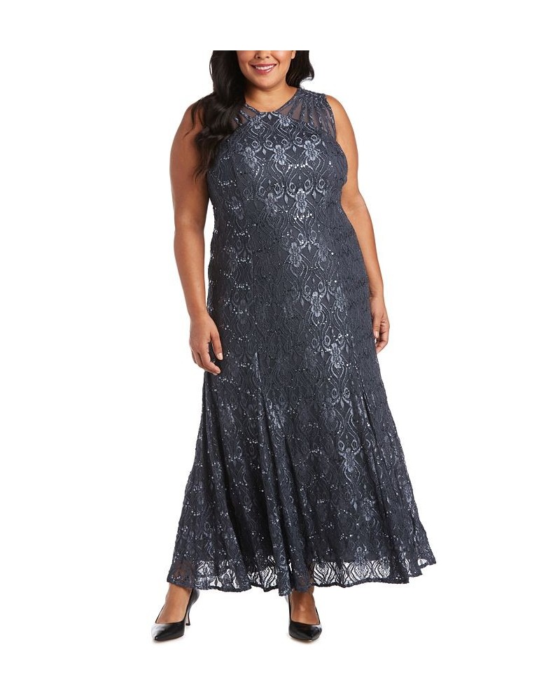 Plus Size Sequin Lace Gown Gray $66.23 Dresses