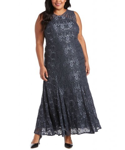 Plus Size Sequin Lace Gown Gray $66.23 Dresses