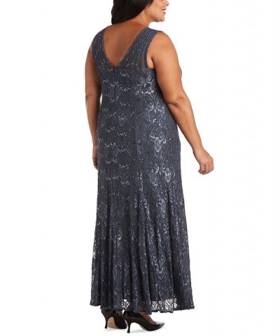 Plus Size Sequin Lace Gown Gray $66.23 Dresses