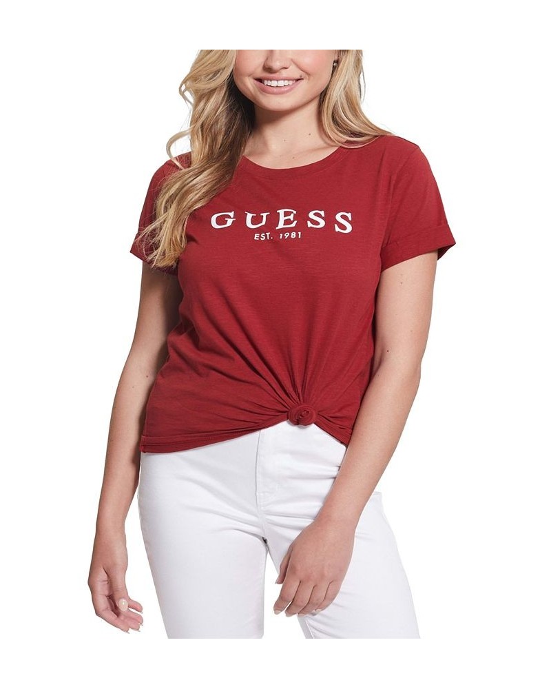 Women's 1981 Cotton Roll-Cuff T-Shirt Red $24.50 Tops