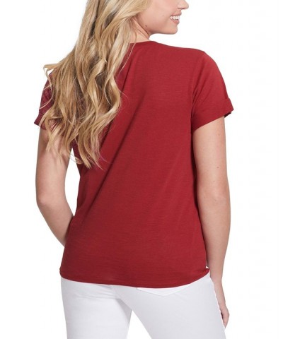 Women's 1981 Cotton Roll-Cuff T-Shirt Red $24.50 Tops