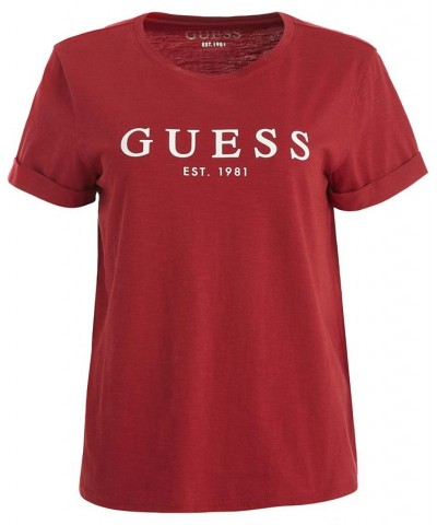 Women's 1981 Cotton Roll-Cuff T-Shirt Red $24.50 Tops