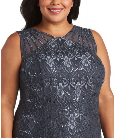 Plus Size Sequin Lace Gown Gray $66.23 Dresses