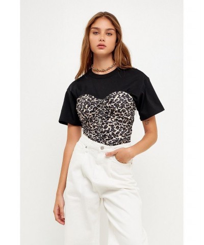 Women's Leopard Shirred Cropped Top Black multi $36.80 Tops