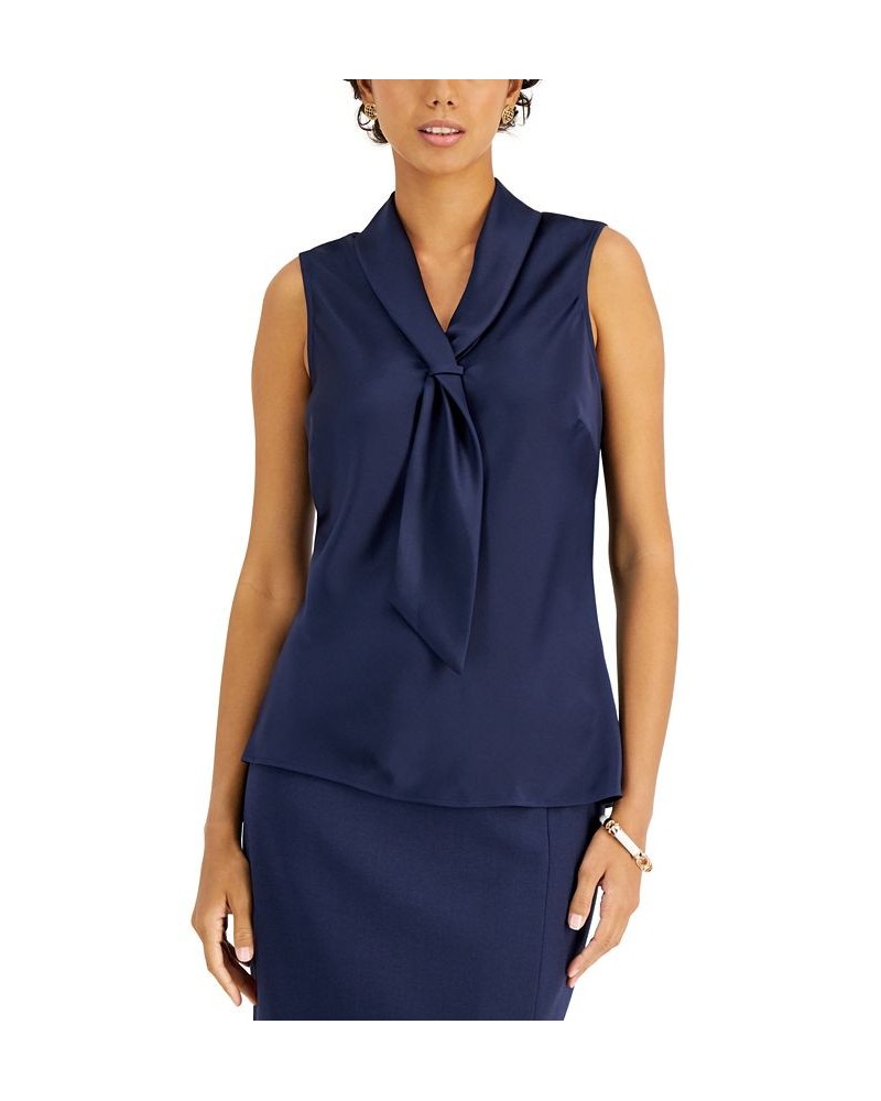 Sailor-Style Tie-Neck Sleeveless Top Blue $17.44 Tops