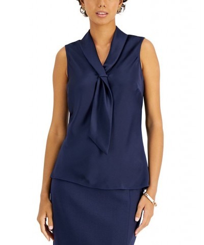 Sailor-Style Tie-Neck Sleeveless Top Blue $17.44 Tops