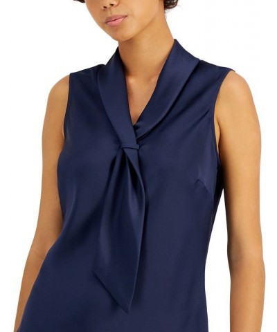 Sailor-Style Tie-Neck Sleeveless Top Blue $17.44 Tops