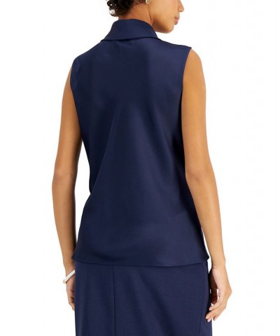 Sailor-Style Tie-Neck Sleeveless Top Blue $17.44 Tops