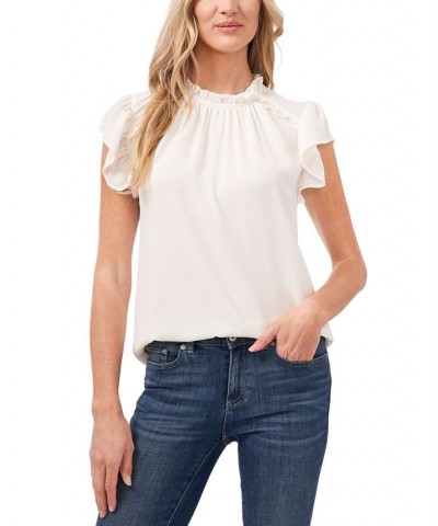 Women's Ruffled Flutter-Sleeve Short Sleeve Blouse White $28.13 Tops