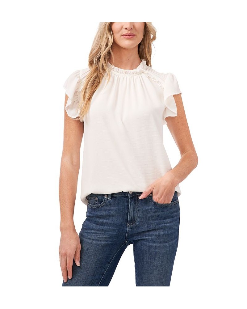 Women's Ruffled Flutter-Sleeve Short Sleeve Blouse White $28.13 Tops