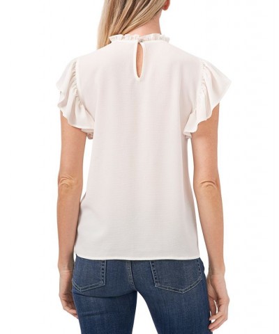 Women's Ruffled Flutter-Sleeve Short Sleeve Blouse White $28.13 Tops