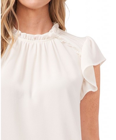 Women's Ruffled Flutter-Sleeve Short Sleeve Blouse White $28.13 Tops