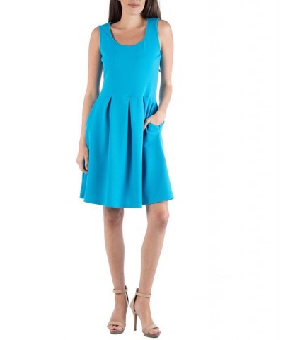 Sleeveless Skater Pleated Mini Dress with Pockets Sapphire $22.39 Dresses