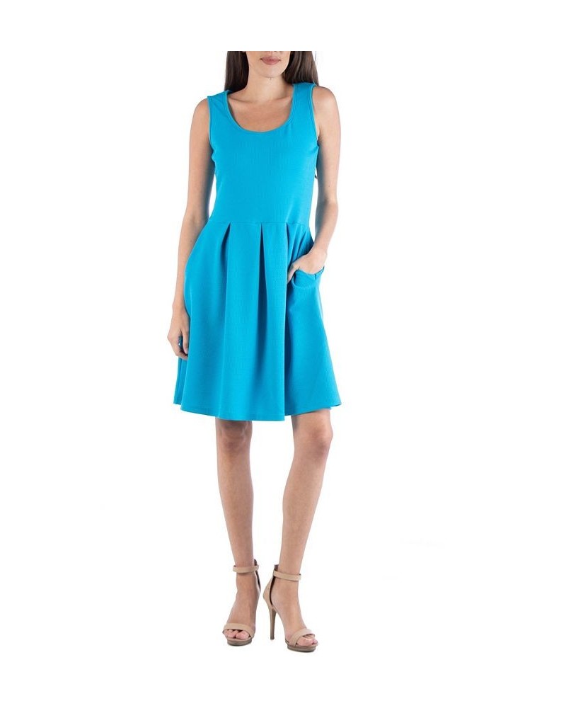 Sleeveless Skater Pleated Mini Dress with Pockets Sapphire $22.39 Dresses