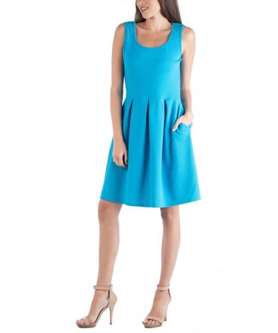 Sleeveless Skater Pleated Mini Dress with Pockets Sapphire $22.39 Dresses