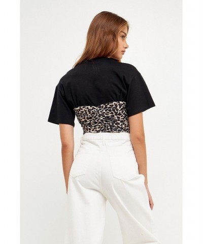 Women's Leopard Shirred Cropped Top Black multi $36.80 Tops