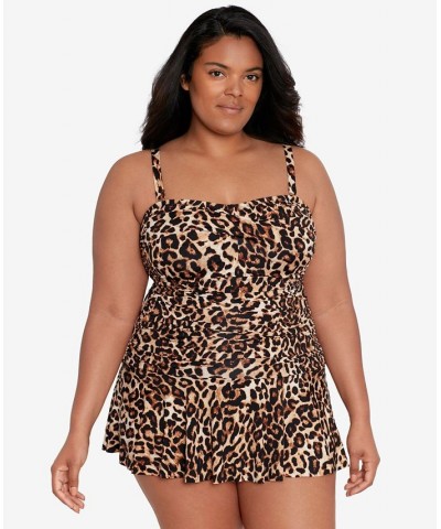 Plus Size Twisted Shirred Skirted Swimsuit Leopard $91.20 Swimsuits