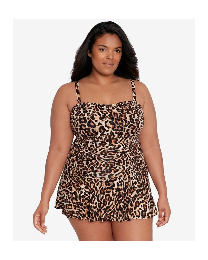 Plus Size Twisted Shirred Skirted Swimsuit Leopard $91.20 Swimsuits