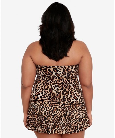 Plus Size Twisted Shirred Skirted Swimsuit Leopard $91.20 Swimsuits