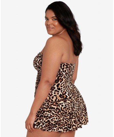 Plus Size Twisted Shirred Skirted Swimsuit Leopard $91.20 Swimsuits