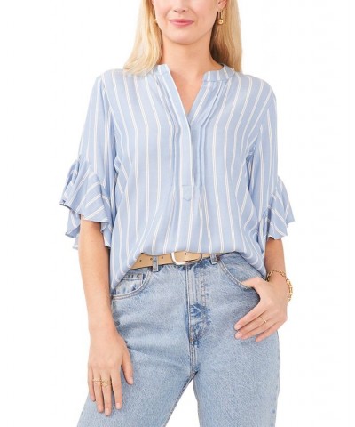 Women's Split-Neck Ruffle-Sleeve Pin-Tuck Top Dusty Blue $40.05 Tops