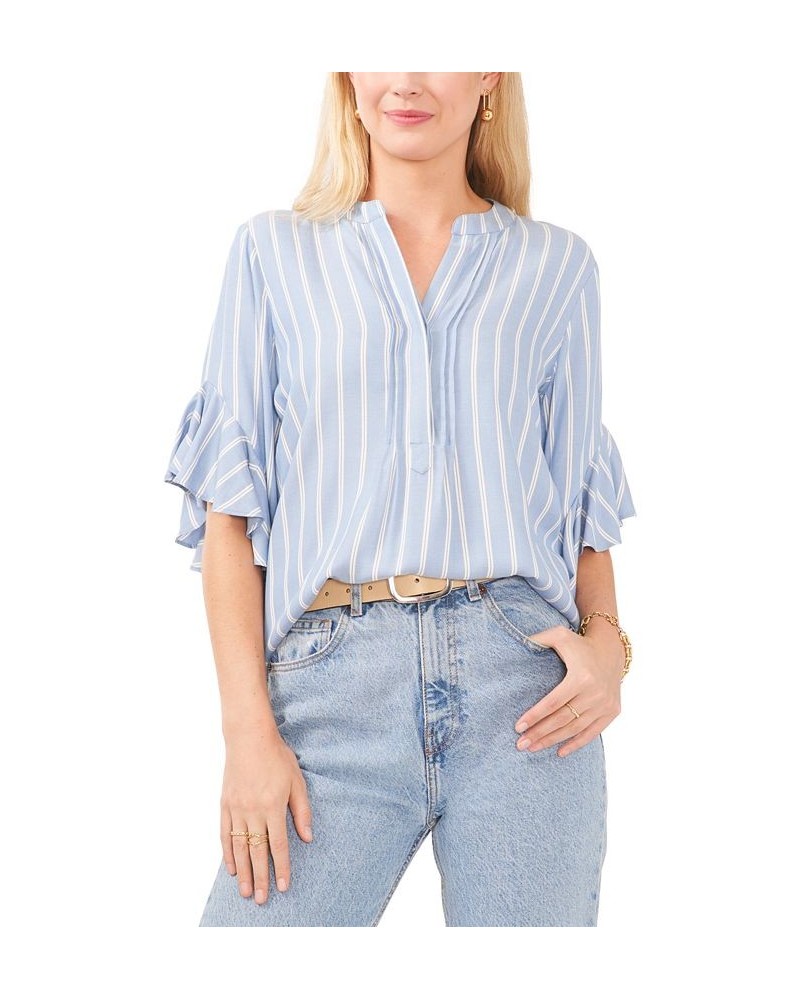 Women's Split-Neck Ruffle-Sleeve Pin-Tuck Top Dusty Blue $40.05 Tops