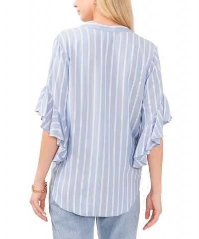 Women's Split-Neck Ruffle-Sleeve Pin-Tuck Top Dusty Blue $40.05 Tops