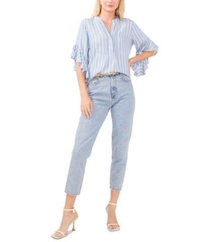 Women's Split-Neck Ruffle-Sleeve Pin-Tuck Top Dusty Blue $40.05 Tops