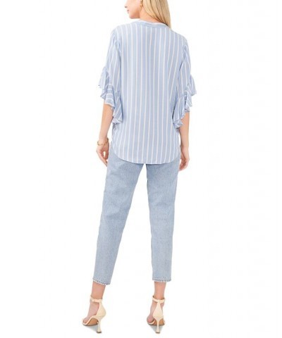 Women's Split-Neck Ruffle-Sleeve Pin-Tuck Top Dusty Blue $40.05 Tops