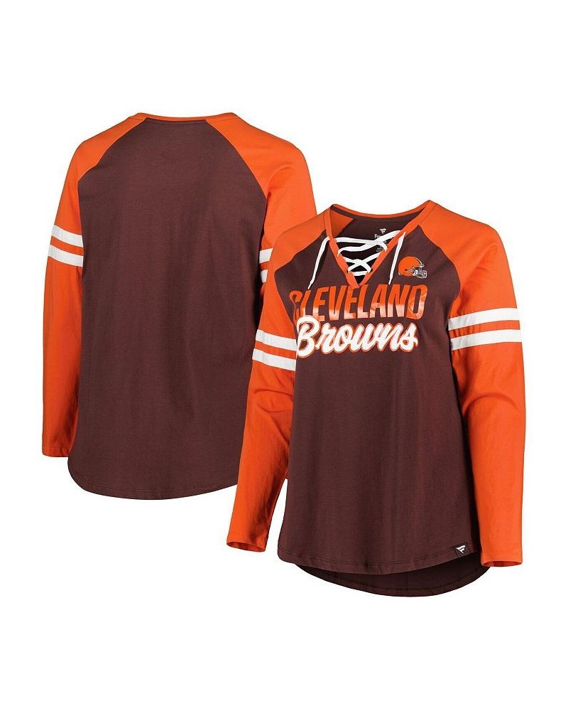 Women's Cleveland Browns Plus Size True to Form Lace-Up V-Neck Raglan Long Sleeve T-shirt Brown, Orange $26.40 Tops