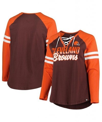 Women's Cleveland Browns Plus Size True to Form Lace-Up V-Neck Raglan Long Sleeve T-shirt Brown, Orange $26.40 Tops