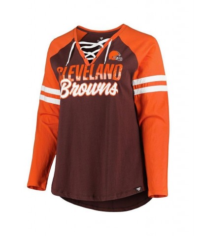 Women's Cleveland Browns Plus Size True to Form Lace-Up V-Neck Raglan Long Sleeve T-shirt Brown, Orange $26.40 Tops