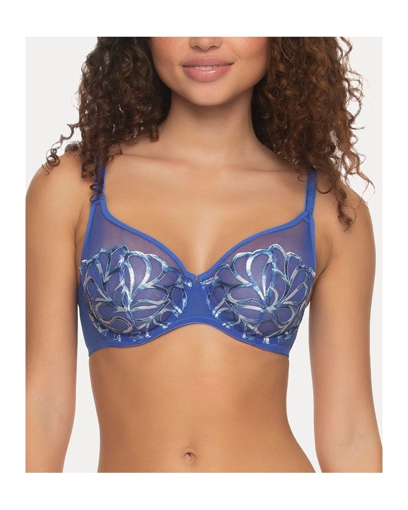 Women's Lotus Embroidered Unlined Underwire Bra 115088 Blue $20.41 Bras