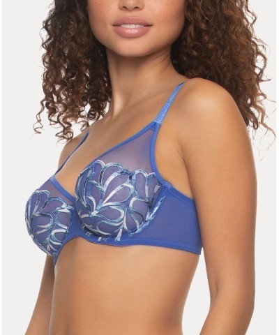 Women's Lotus Embroidered Unlined Underwire Bra 115088 Blue $20.41 Bras