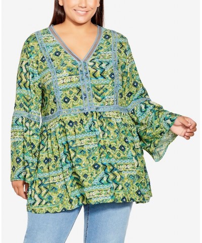 Plus Size Boho Bell Sleeve Top Sunshine Geometric $26.61 Tops