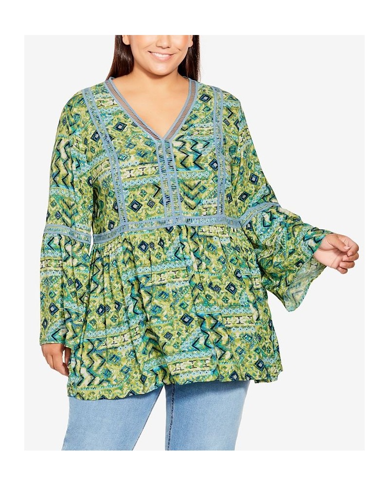 Plus Size Boho Bell Sleeve Top Sunshine Geometric $26.61 Tops