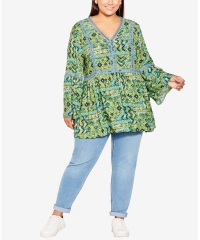 Plus Size Boho Bell Sleeve Top Sunshine Geometric $26.61 Tops