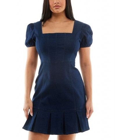 Juniors' Puff-Sleeve Denim Dress Blue $19.60 Dresses