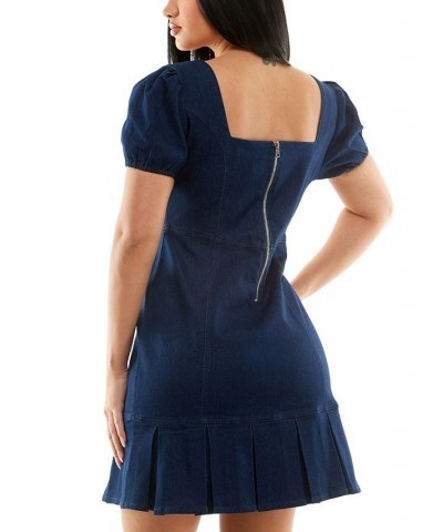 Juniors' Puff-Sleeve Denim Dress Blue $19.60 Dresses