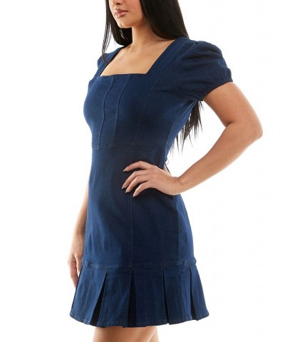 Juniors' Puff-Sleeve Denim Dress Blue $19.60 Dresses