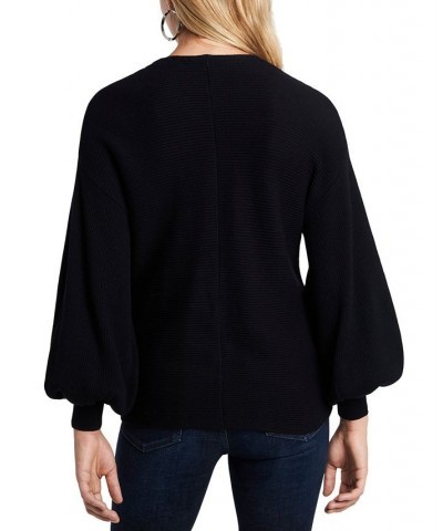 Women's Rib-Knit Bubble Sleeve Long Sleeve Sweater Black $28.27 Sweaters