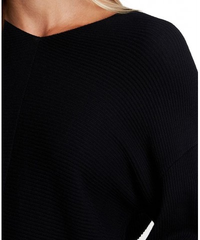 Women's Rib-Knit Bubble Sleeve Long Sleeve Sweater Black $28.27 Sweaters