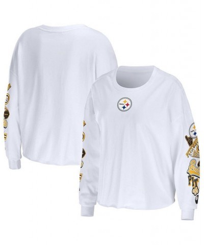 Women's White Pittsburgh Steelers Celebration Cropped Long Sleeve T-shirt White $23.10 Tops